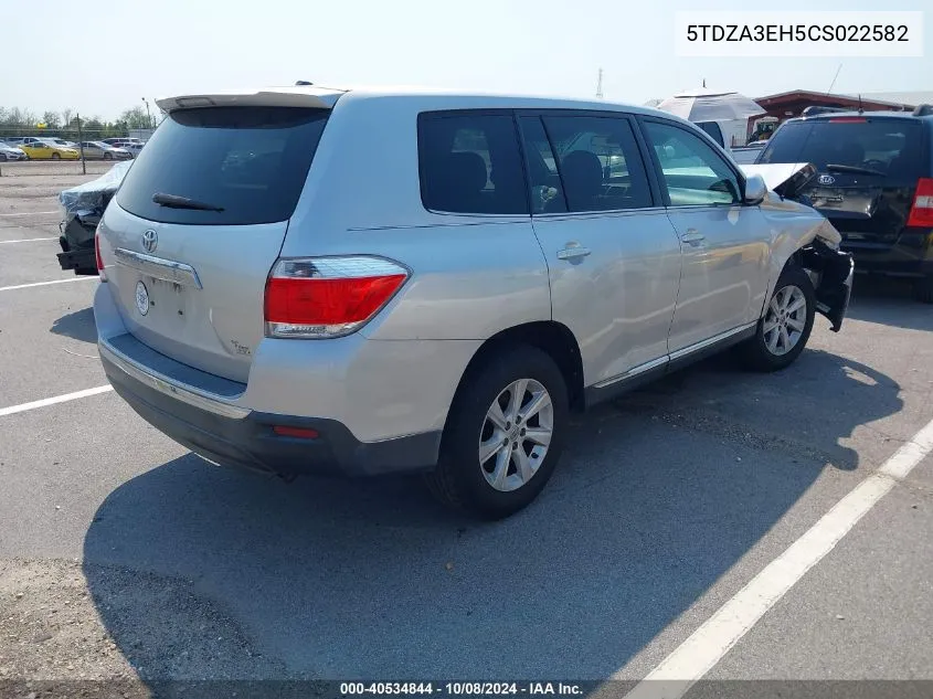 2012 Toyota Highlander VIN: 5TDZA3EH5CS022582 Lot: 40534844