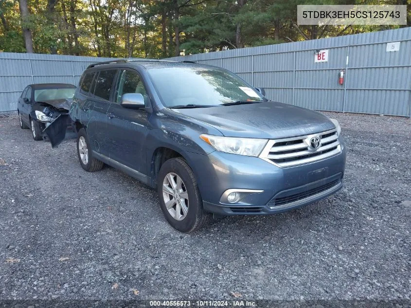 2012 Toyota Highlander Base V6 VIN: 5TDBK3EH5CS125743 Lot: 40556573