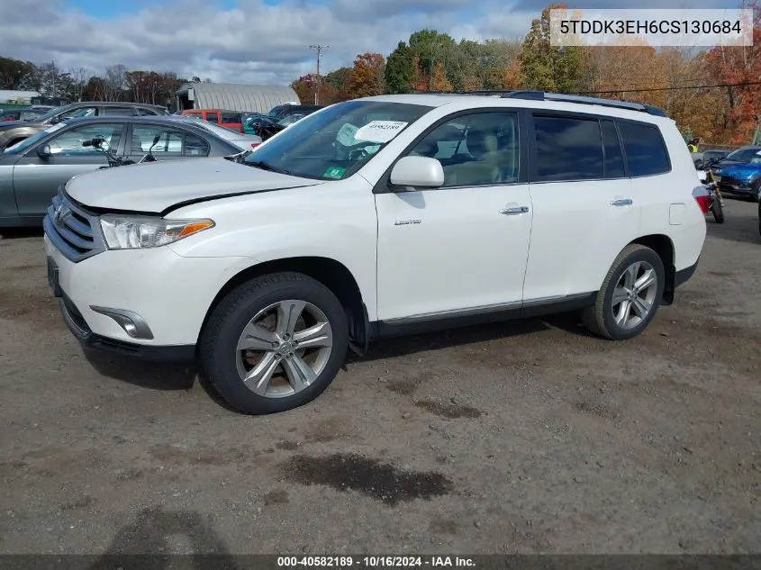 2012 Toyota Highlander Limited V6 VIN: 5TDDK3EH6CS130684 Lot: 40582189