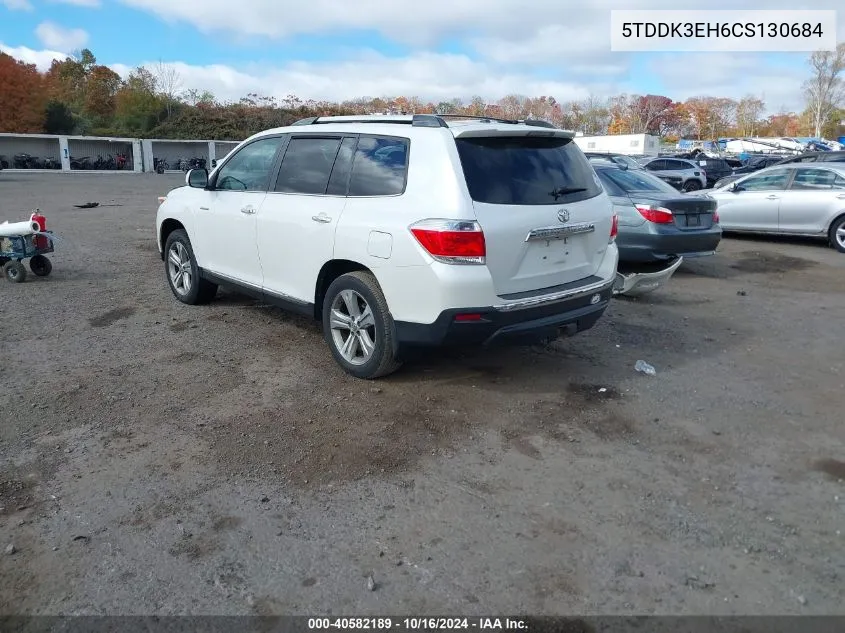 2012 Toyota Highlander Limited V6 VIN: 5TDDK3EH6CS130684 Lot: 40582189