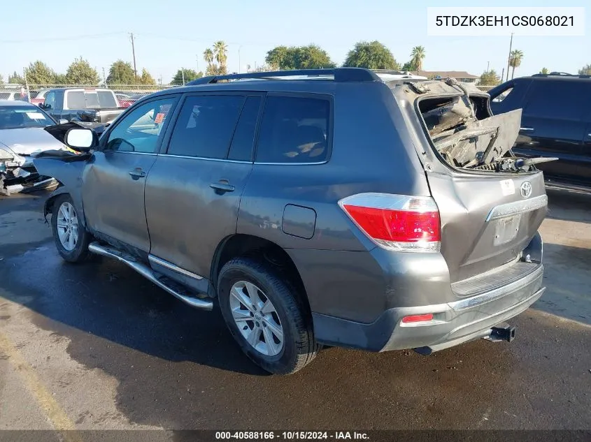 2012 Toyota Highlander Se VIN: 5TDZK3EH1CS068021 Lot: 40588166