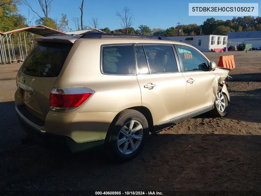 2012 Toyota Highlander Se V6 VIN: 5TDBK3EH0CS105027 Lot: 40608985