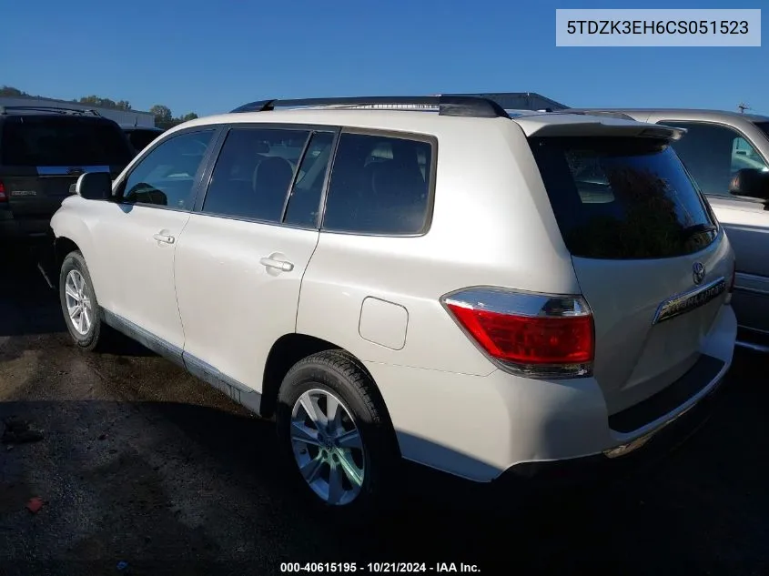 2012 Toyota Highlander Se V6 VIN: 5TDZK3EH6CS051523 Lot: 40615195