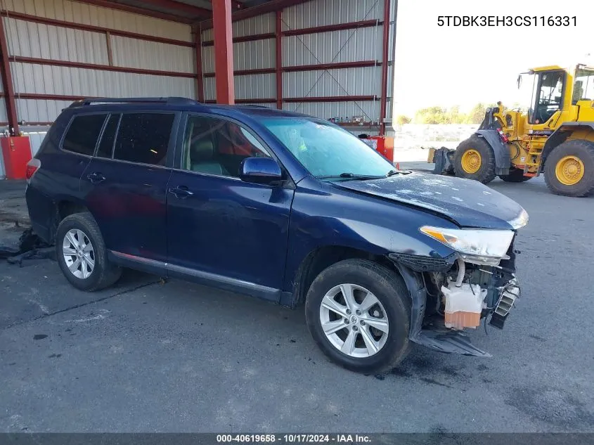 2012 Toyota Highlander Se V6 VIN: 5TDBK3EH3CS116331 Lot: 40619658