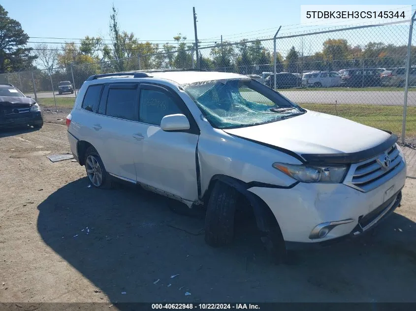 2012 Toyota Highlander Se VIN: 5TDBK3EH3CS145344 Lot: 40622948