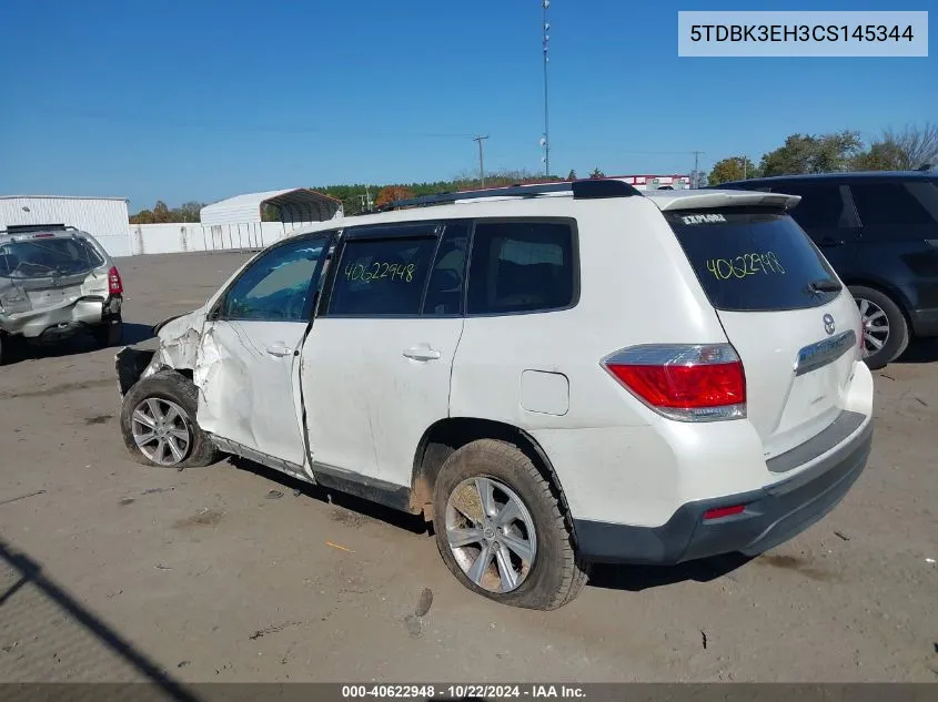 2012 Toyota Highlander Se VIN: 5TDBK3EH3CS145344 Lot: 40622948