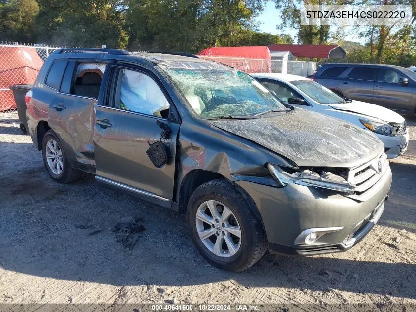 2012 Toyota Highlander Se VIN: 5TDZA3EH4CS022220 Lot: 40641600