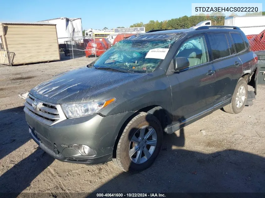 2012 Toyota Highlander Se VIN: 5TDZA3EH4CS022220 Lot: 40641600