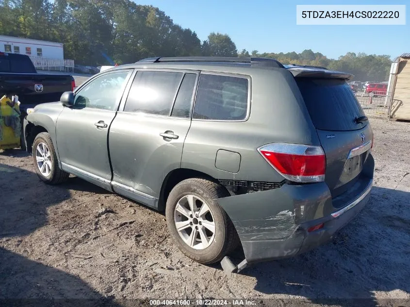 2012 Toyota Highlander Se VIN: 5TDZA3EH4CS022220 Lot: 40641600