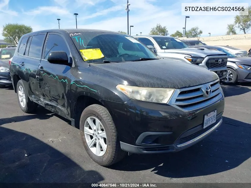 2012 Toyota Highlander VIN: 5TDZA3EH6CS024566 Lot: 40647546