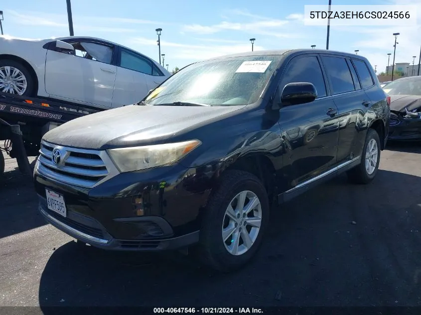 2012 Toyota Highlander VIN: 5TDZA3EH6CS024566 Lot: 40647546