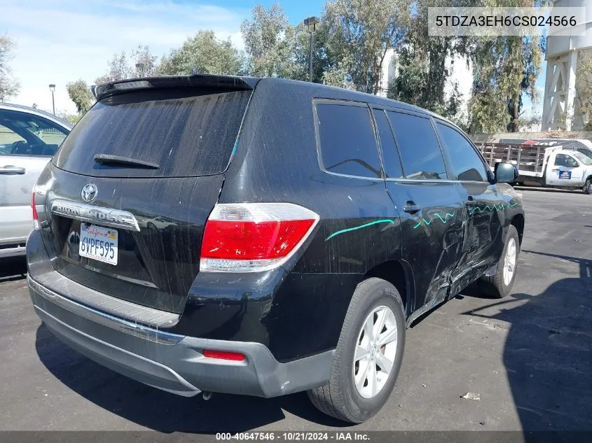 2012 Toyota Highlander VIN: 5TDZA3EH6CS024566 Lot: 40647546