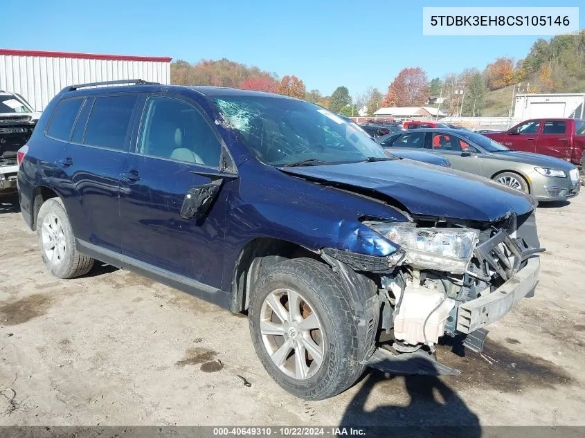 2012 Toyota Highlander Se V6 VIN: 5TDBK3EH8CS105146 Lot: 40649310