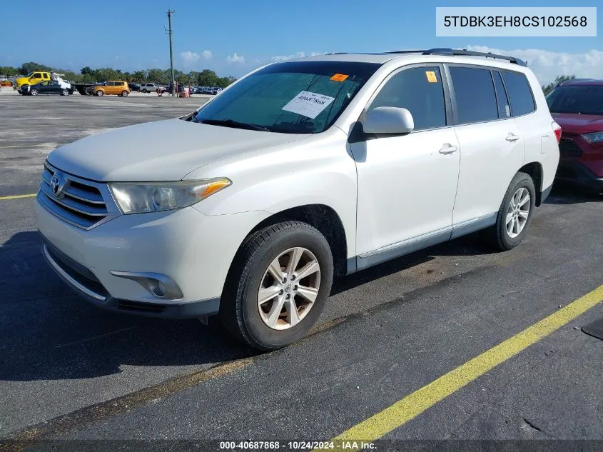 5TDBK3EH8CS102568 2012 Toyota Highlander Se V6