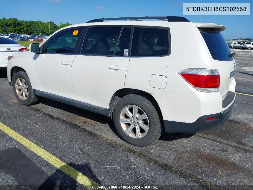 5TDBK3EH8CS102568 2012 Toyota Highlander Se V6