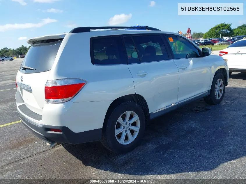 5TDBK3EH8CS102568 2012 Toyota Highlander Se V6