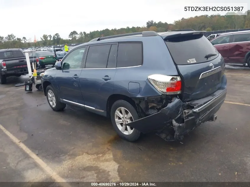 2012 Toyota Highlander Se V6 VIN: 5TDZK3EH2CS051387 Lot: 40690276