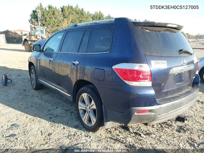 2012 Toyota Highlander Limited V6 VIN: 5TDDK3EH0CS127005 Lot: 40691886