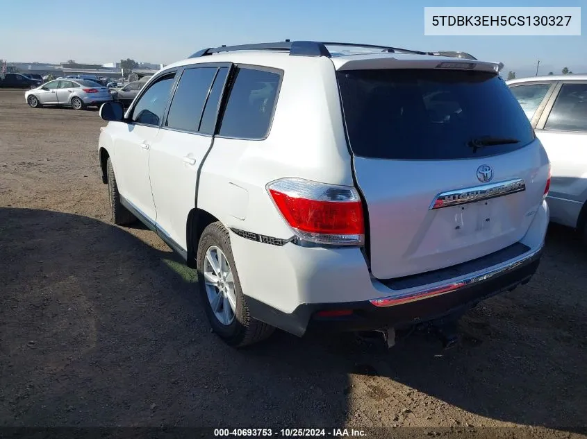 2012 Toyota Highlander Se V6 VIN: 5TDBK3EH5CS130327 Lot: 40693753