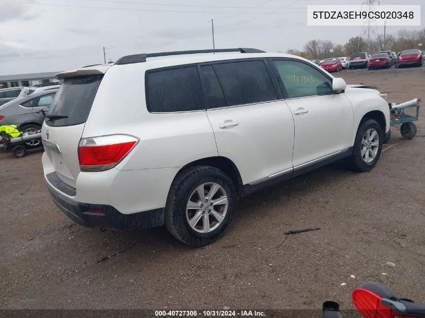 2012 Toyota Highlander Se VIN: 5TDZA3EH9CS020348 Lot: 40727308