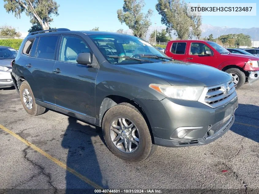 2012 Toyota Highlander Se V6 VIN: 5TDBK3EH3CS123487 Lot: 40744501