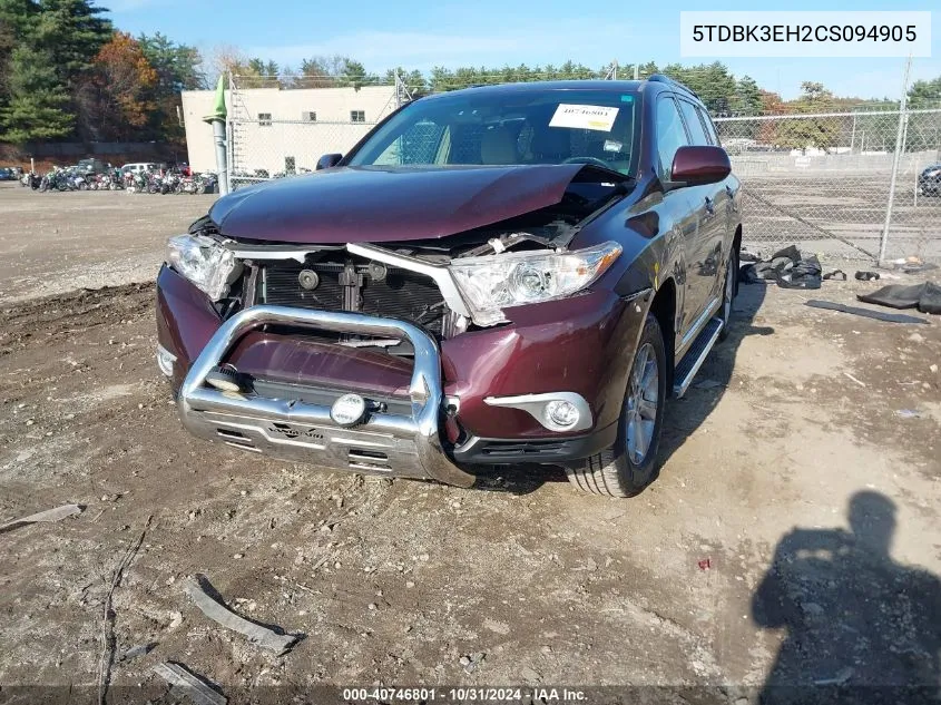 5TDBK3EH2CS094905 2012 Toyota Highlander Se