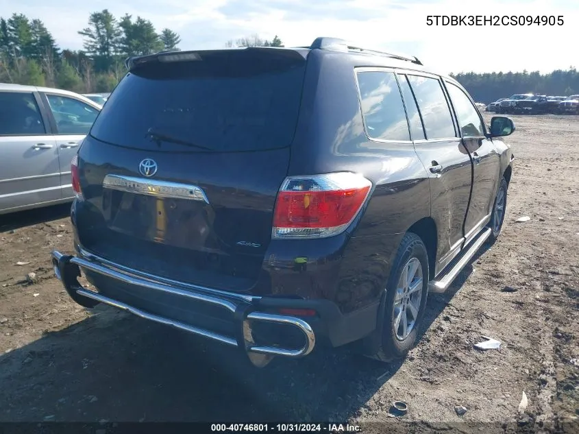 5TDBK3EH2CS094905 2012 Toyota Highlander Se