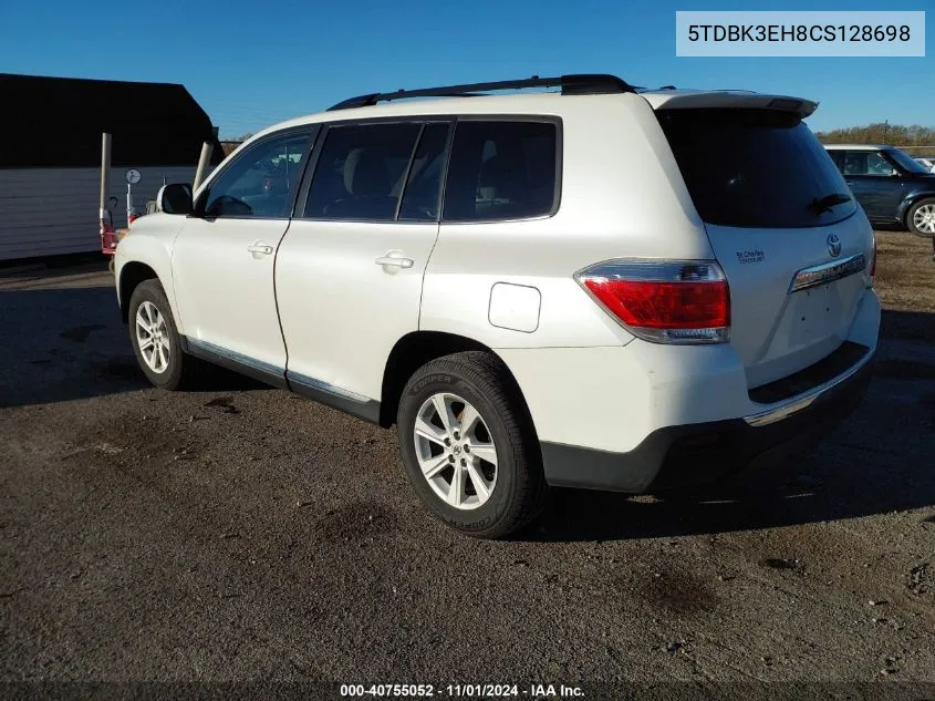 2012 Toyota Highlander Se VIN: 5TDBK3EH8CS128698 Lot: 40755052