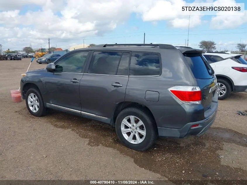 2012 Toyota Highlander Se VIN: 5TDZA3EH9CS020138 Lot: 40790410