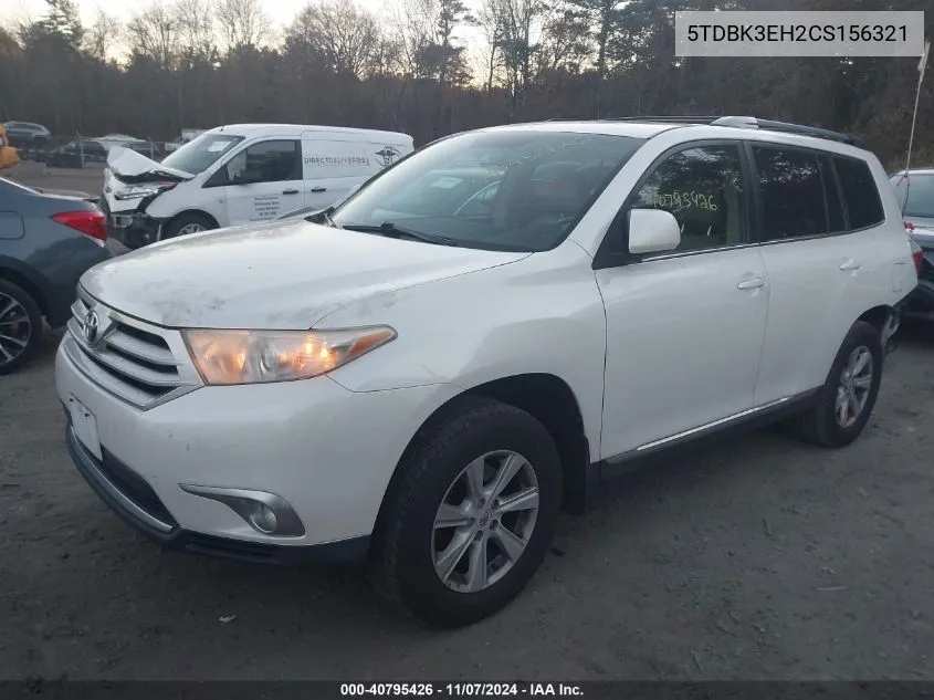 2012 Toyota Highlander Se V6 VIN: 5TDBK3EH2CS156321 Lot: 40795426