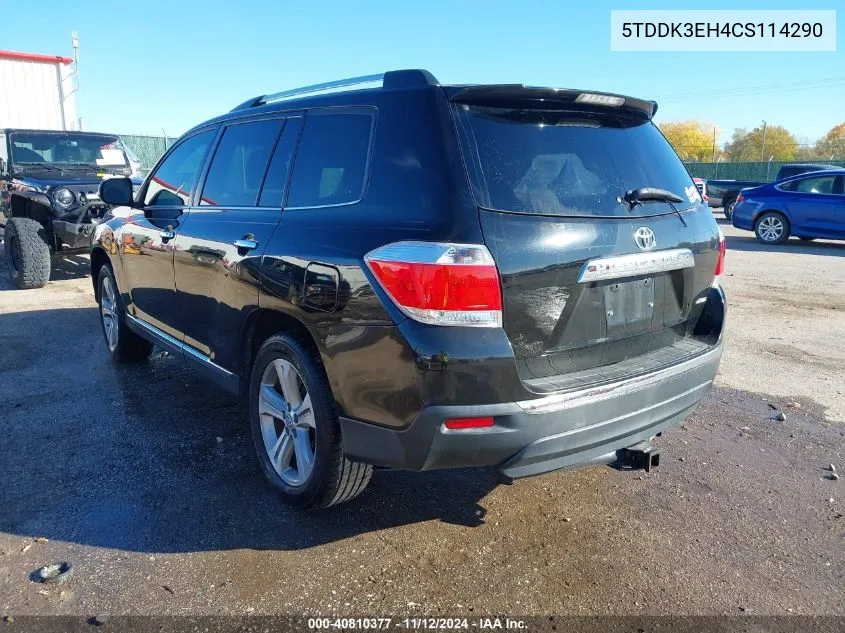 2012 Toyota Highlander Limited V6 VIN: 5TDDK3EH4CS114290 Lot: 40810377