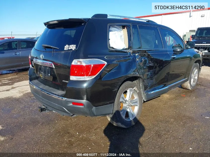 2012 Toyota Highlander Limited V6 VIN: 5TDDK3EH4CS114290 Lot: 40810377