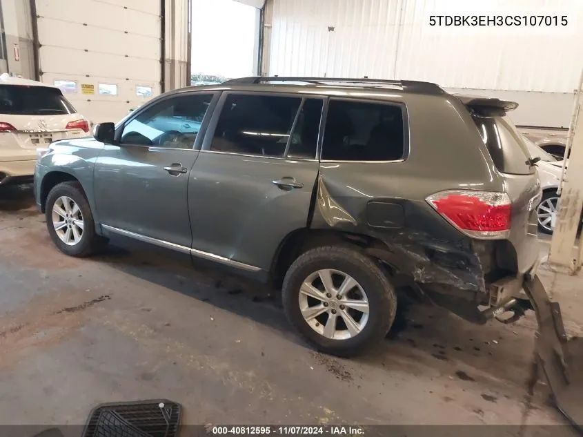 2012 Toyota Highlander Se V6 VIN: 5TDBK3EH3CS107015 Lot: 40812595