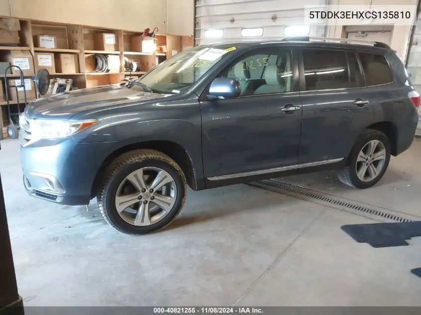 2012 Toyota Highlander Limited V6 VIN: 5TDDK3EHXCS135810 Lot: 40821255