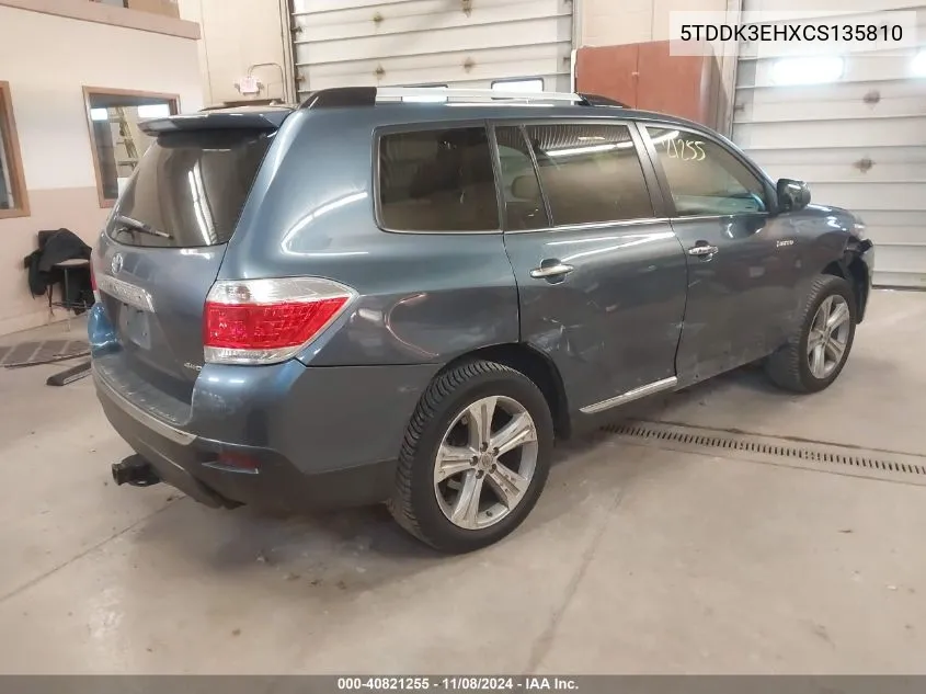 2012 Toyota Highlander Limited V6 VIN: 5TDDK3EHXCS135810 Lot: 40821255