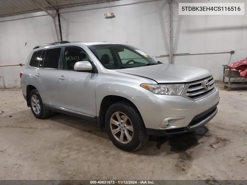 2012 Toyota Highlander Se V6 VIN: 5TDBK3EH4CS116516 Lot: 40831673