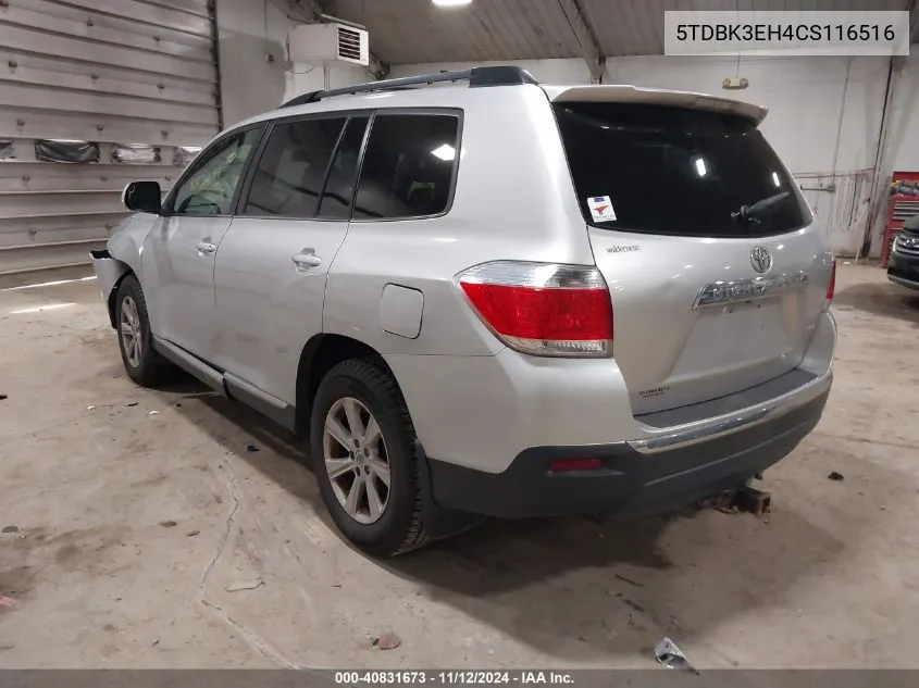 2012 Toyota Highlander Se V6 VIN: 5TDBK3EH4CS116516 Lot: 40831673