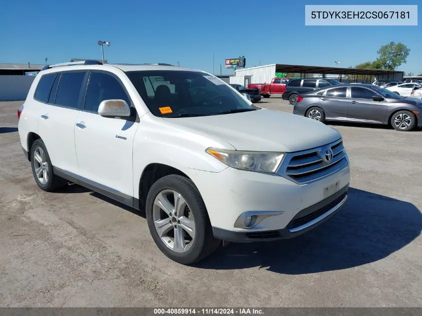 2012 Toyota Highlander Limited V6 VIN: 5TDYK3EH2CS067181 Lot: 40859914