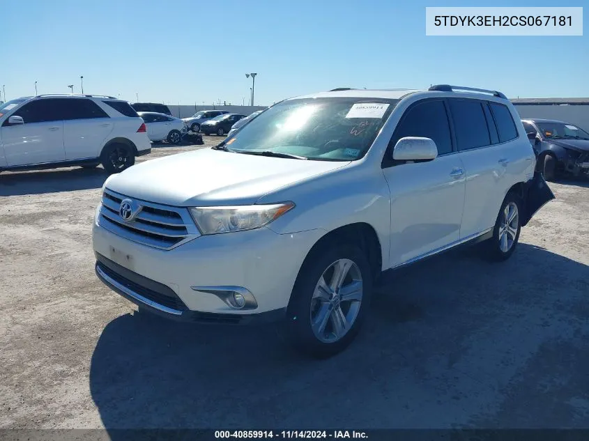 2012 Toyota Highlander Limited V6 VIN: 5TDYK3EH2CS067181 Lot: 40859914