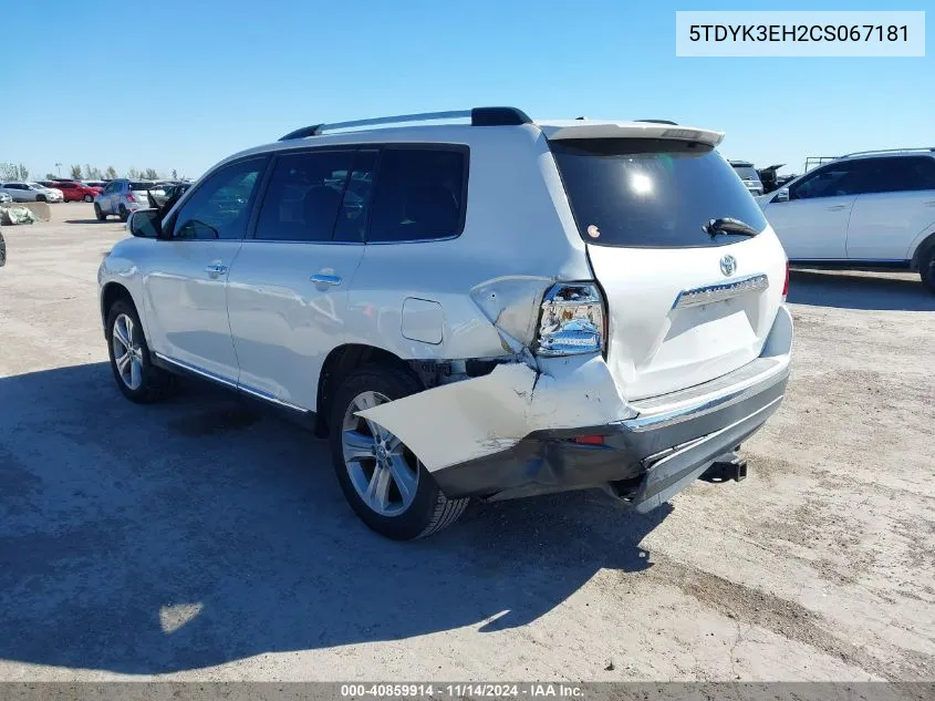 2012 Toyota Highlander Limited V6 VIN: 5TDYK3EH2CS067181 Lot: 40859914