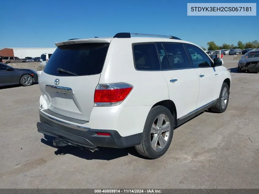 2012 Toyota Highlander Limited V6 VIN: 5TDYK3EH2CS067181 Lot: 40859914