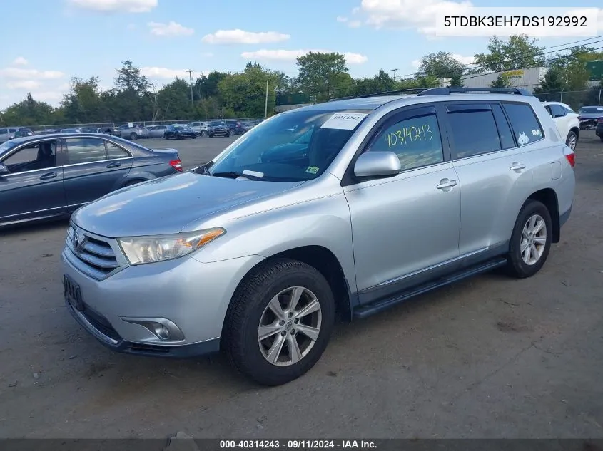 2013 Toyota Highlander Base Plus V6 VIN: 5TDBK3EH7DS192992 Lot: 40314243