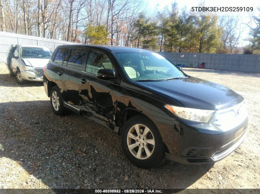 2013 Toyota Highlander Base V6 VIN: 5TDBK3EH2DS259109 Lot: 40390932