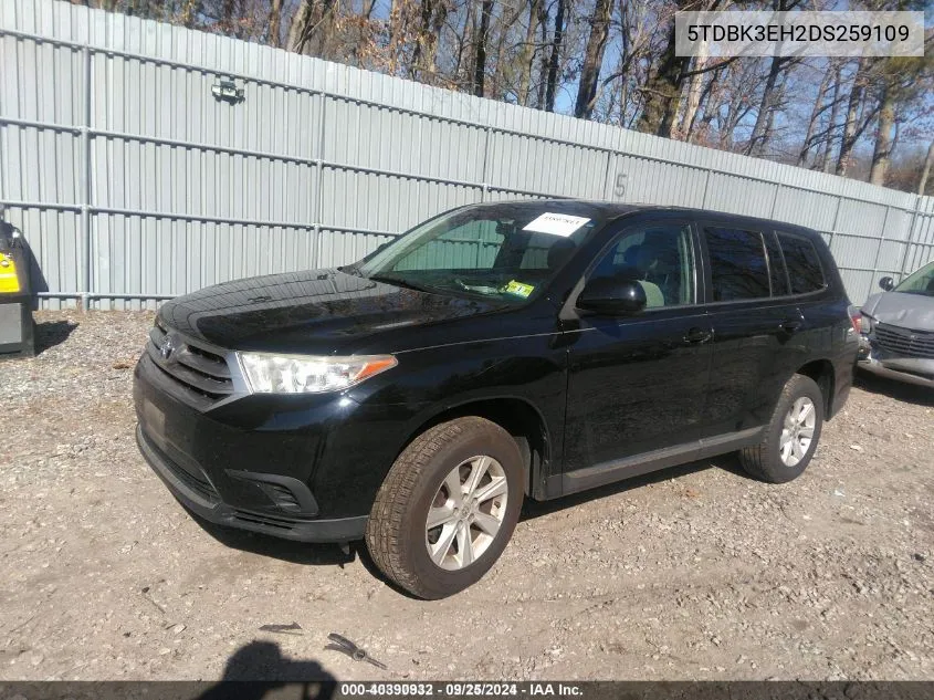 2013 Toyota Highlander Base V6 VIN: 5TDBK3EH2DS259109 Lot: 40390932