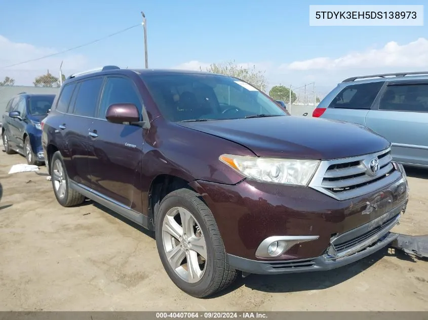 2013 Toyota Highlander Limited V6 VIN: 5TDYK3EH5DS138973 Lot: 40407064