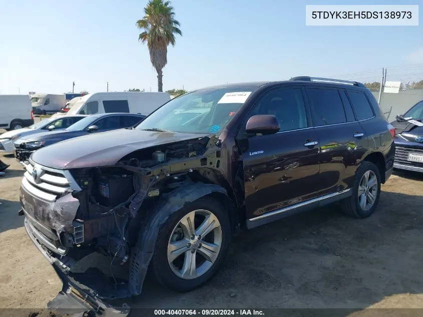 2013 Toyota Highlander Limited V6 VIN: 5TDYK3EH5DS138973 Lot: 40407064