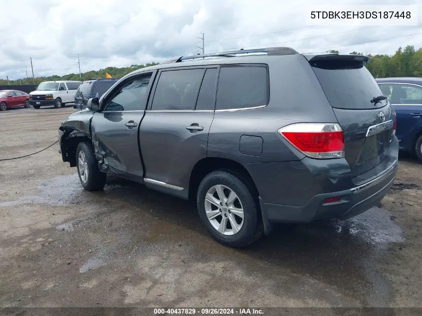 2013 Toyota Highlander Base Plus V6 VIN: 5TDBK3EH3DS187448 Lot: 40437829