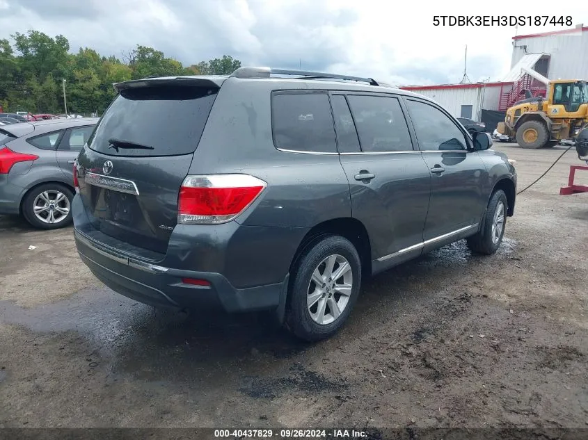 2013 Toyota Highlander Base Plus V6 VIN: 5TDBK3EH3DS187448 Lot: 40437829