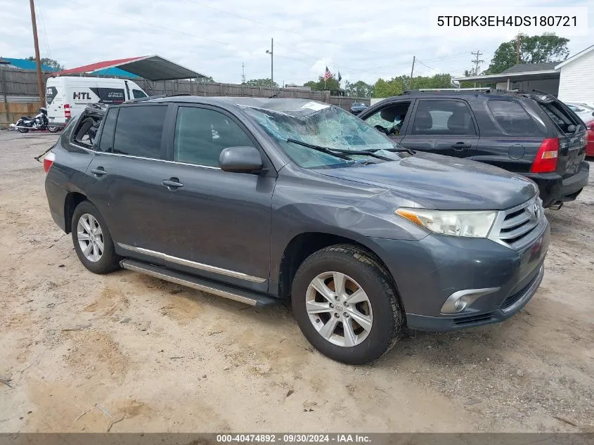 2013 Toyota Highlander Base Plus V6 VIN: 5TDBK3EH4DS180721 Lot: 40474892