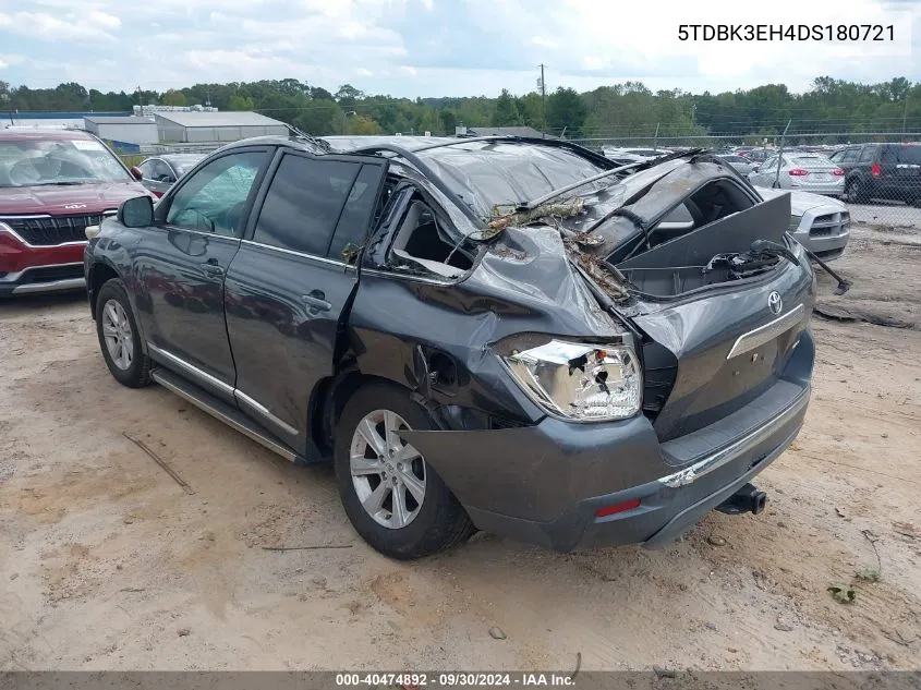 2013 Toyota Highlander Base Plus V6 VIN: 5TDBK3EH4DS180721 Lot: 40474892